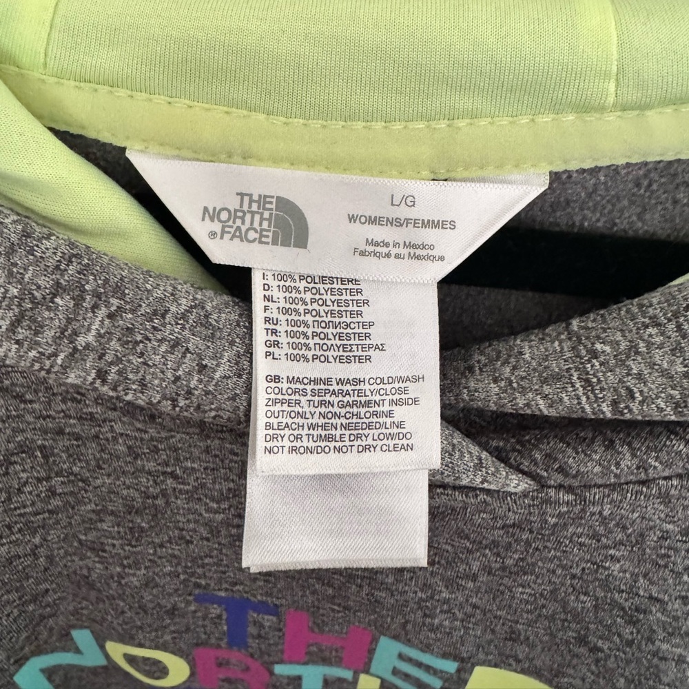 North Face Women’s Gray Neon Colorful Logo Pullover Hoodie Size Large - Picture 4 of 5